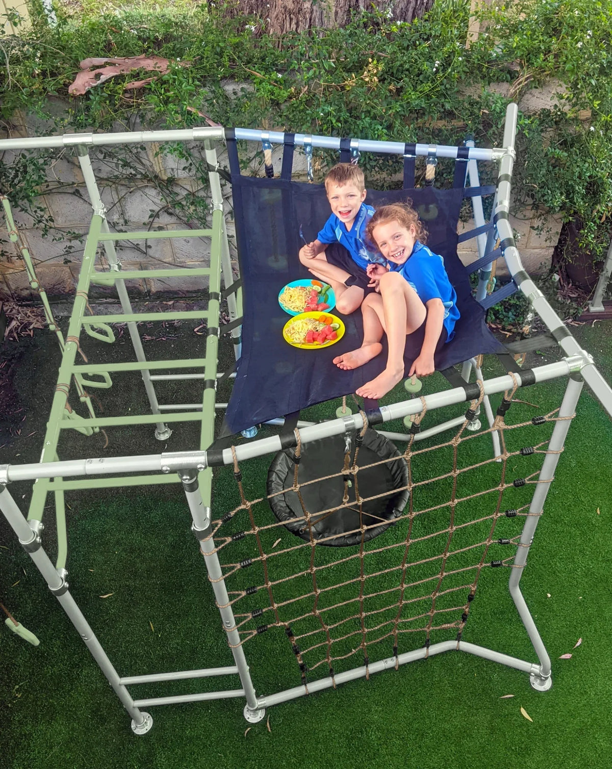 Ninja Net in use on a Growplay frame in a family garden